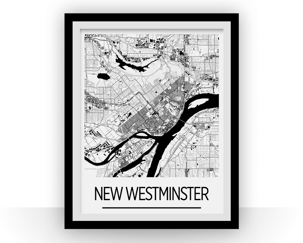 Affiche cartographique de New Westminster British Columbia - Style Art Déco