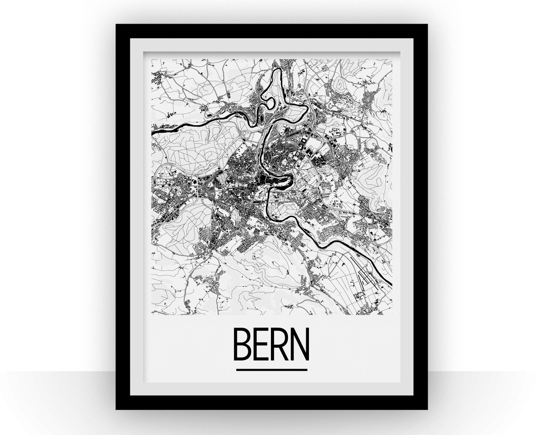 Bern Map Poster - switzerland Map Print - Art Deco Series