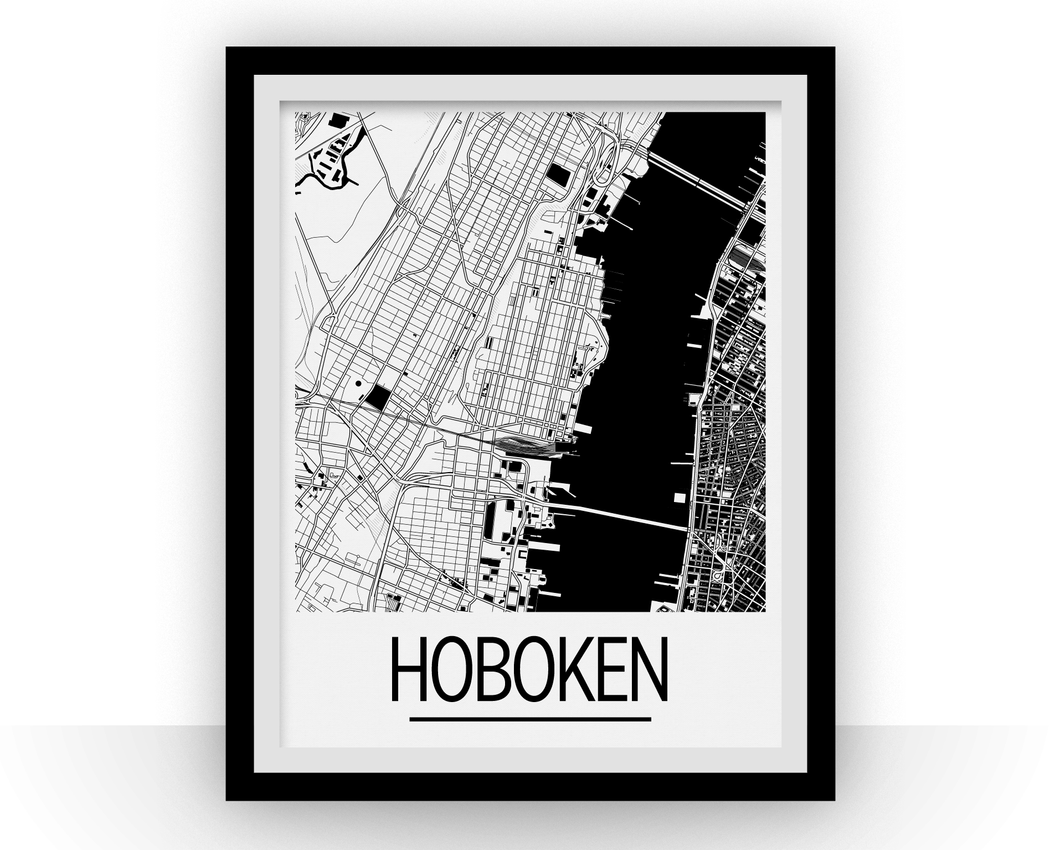 Hoboken Map Poster - New Jersey Map Print - Art Deco Series