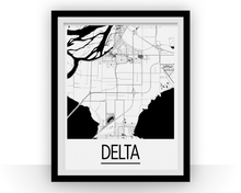 Load image into Gallery viewer, Delta British Columbia Map Poster - British Columbia Map Print - Art Deco Series
