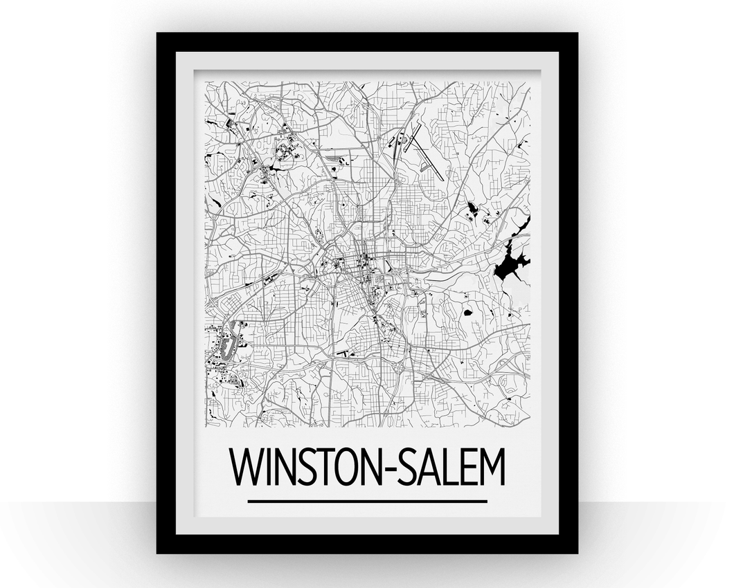 Affiche cartographique de Winston-Salem - Style Art Déco