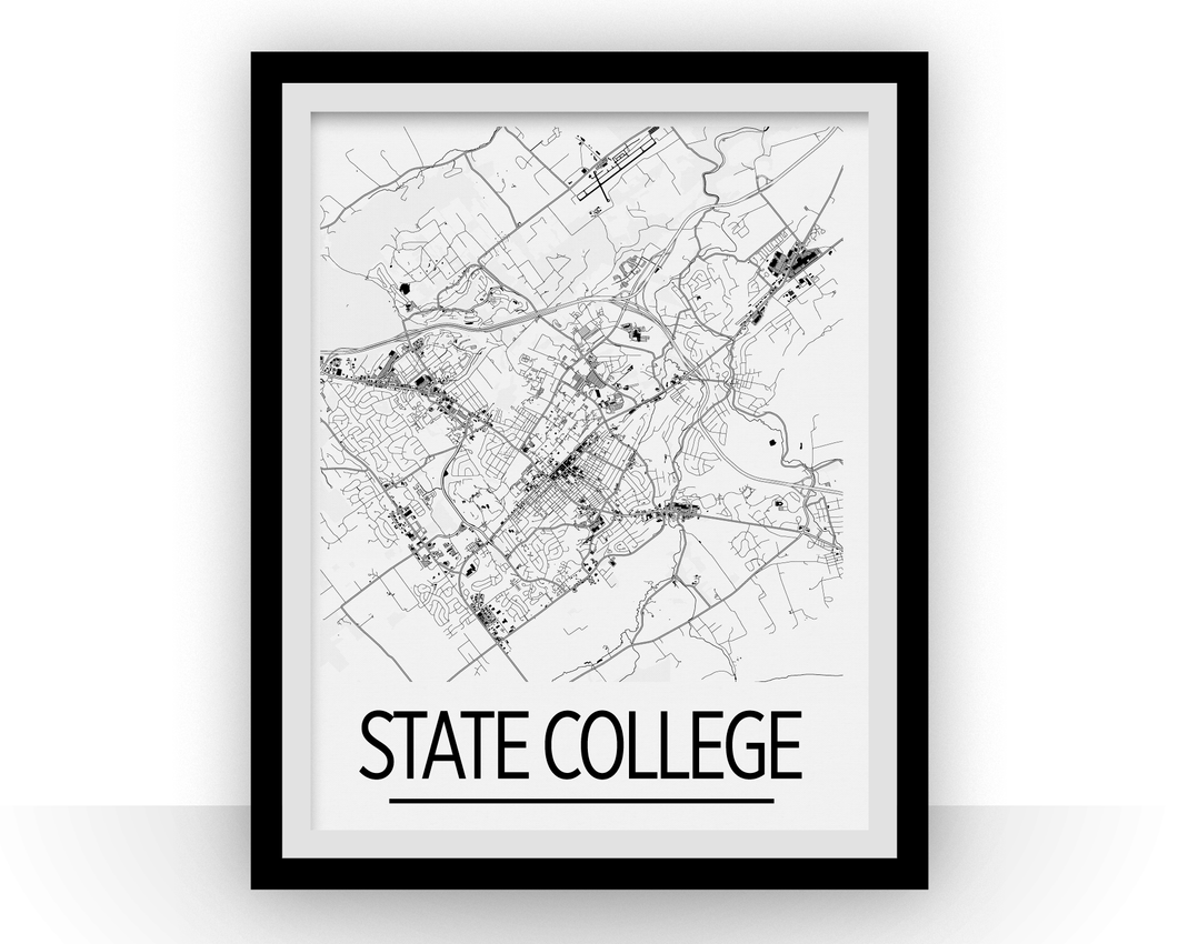 Affiche cartographique de State College - Style Art Déco