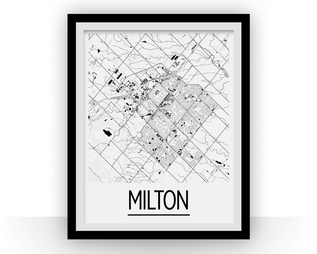 Affiche cartographique de Milton Ontario - Style Art Déco