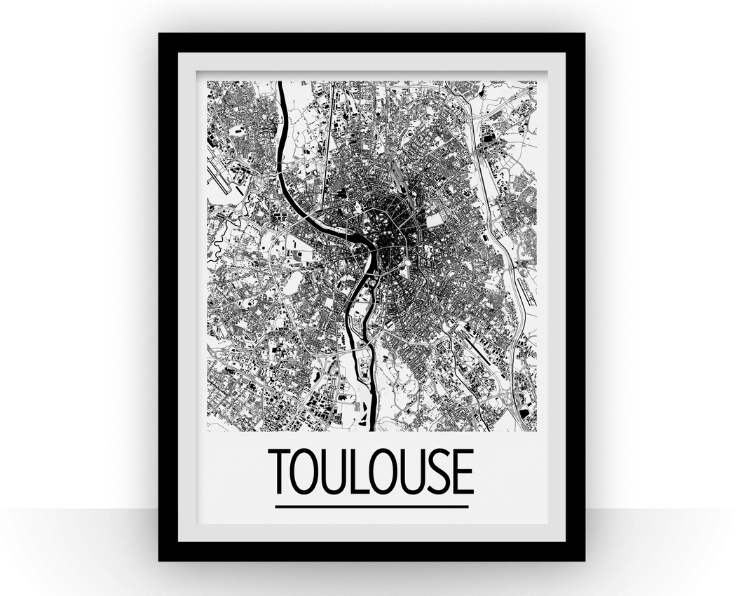 Toulouse Map Poster - france Map Print - Art Deco Series