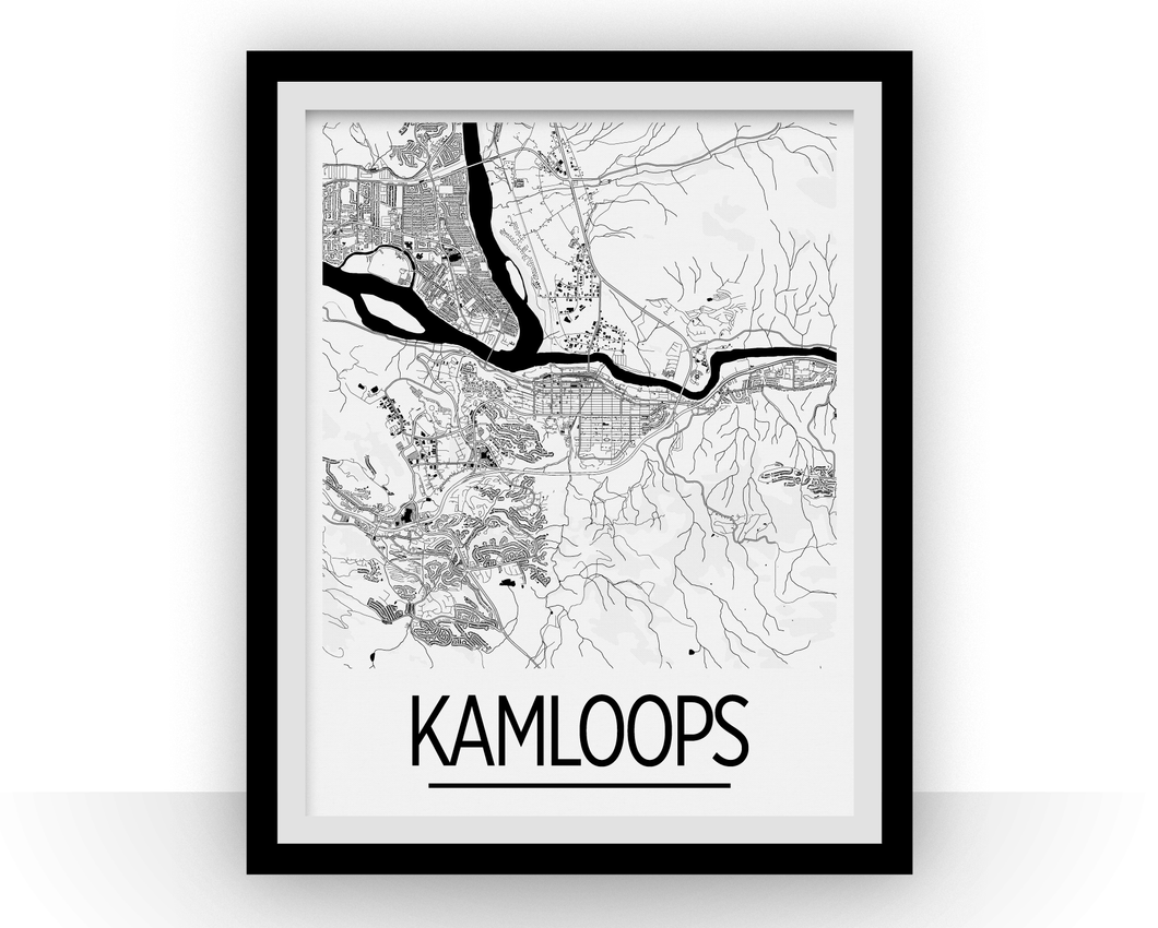 Kamloops British Columbia Map Poster - British Columbia Map Print - Art Deco Series