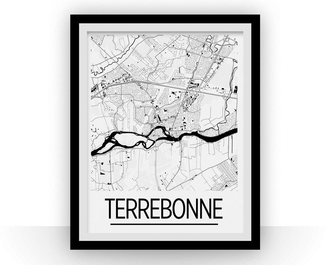 Affiche cartographique de Terrebonne Quebec - Style Art Déco