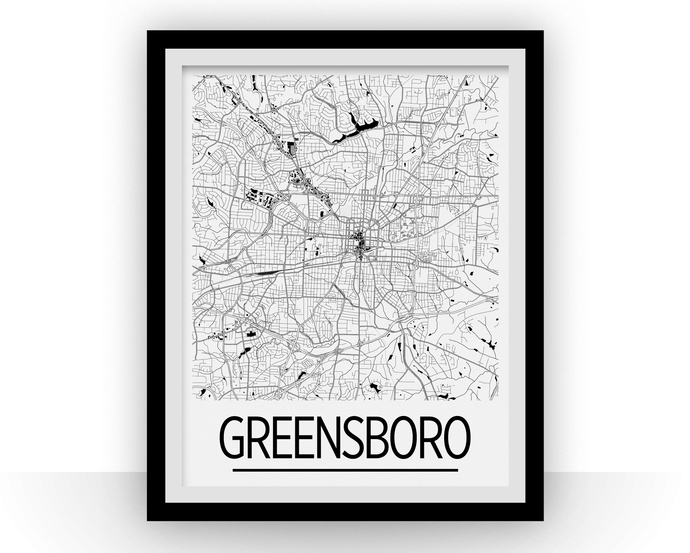 Greensboro Map Poster - usa Map Print - Art Deco Series